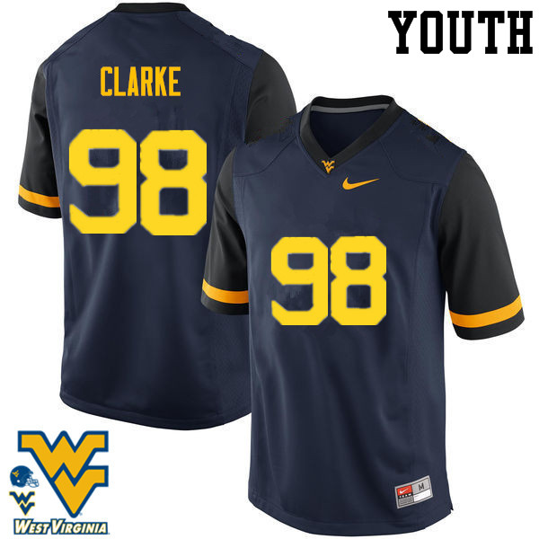 NCAA Youth Will Clarke West Virginia Mountaineers Navy #98 Nike Stitched Football College Authentic Jersey XU23F60HF